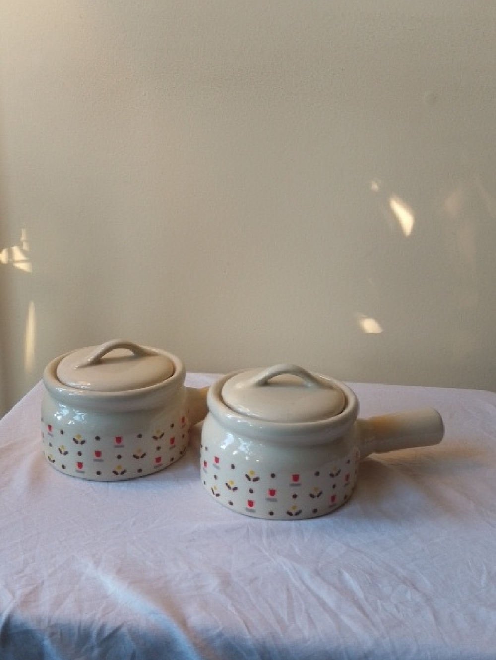 Vintage Ceramic French Onion Soup Set with Lids and Handle